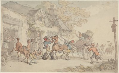 Changing Horses at a Post House in France by Thomas Rowlandson