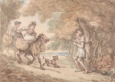 Dr. Syntax Bound to a Tree by Highwaymen by Thomas Rowlandson