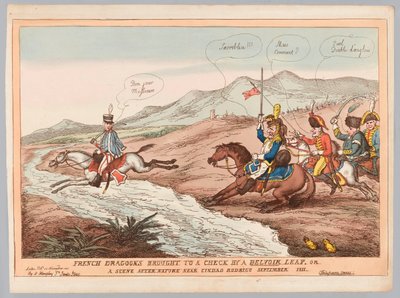 English Manners and French Prudence or French Dragoons brought to a check by Belvoir leap September 1811 by Thomas Rowlandson