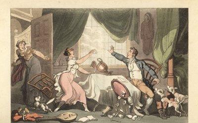 English gentleman arguing with his wife over money by Thomas Rowlandson