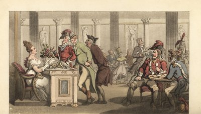 English Gentleman Flirting with the Fair Limonadiere in a Cafe in Paris by Thomas Rowlandson