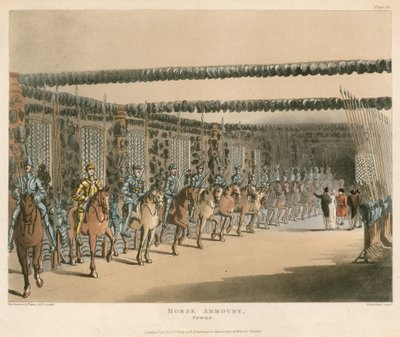 Horse armoury at the Tower of London by Thomas Rowlandson