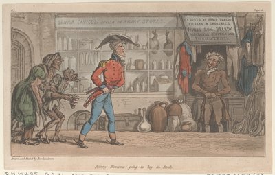 Johnny Newcome Going to Lay in Stock, from The Military Adventures of Johnny Newcome, 1815 by Thomas Rowlandson