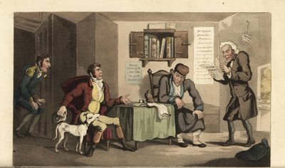 Johnny in the Service of Jacob Levi, the Money Lender. Handcoloured Copperplate Engraving by Thomas Rowlandson from William Combe