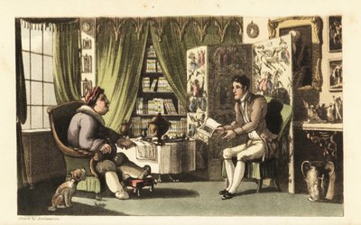 Johnny Reading to Sir Jeffery Gourmand in His Study by Thomas Rowlandson