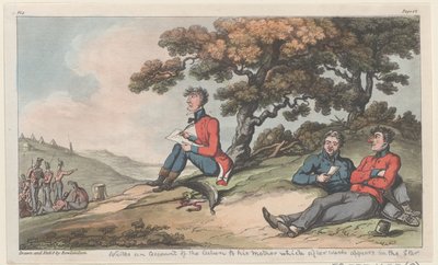Johnny writes an account of the action to his mother, which afterwards appears in the Star... by Thomas Rowlandson