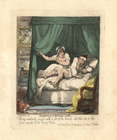 Man Seized by Leg Cramp in the Honeymoon Bed by Thomas Rowlandson
