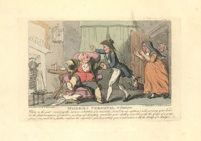 Man suffering from gout greeted painfully by a sailor by Thomas Rowlandson
