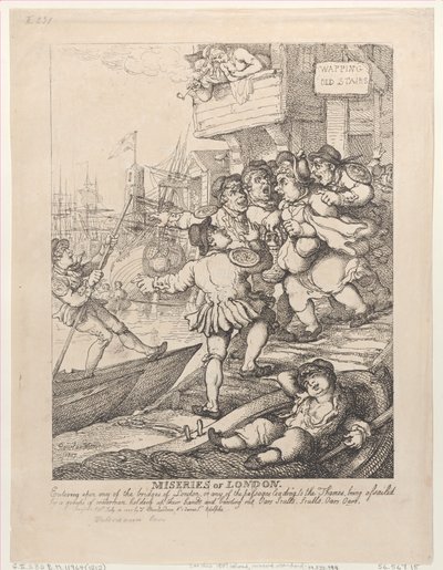 Miseries of London: Entering upon any of the bridges of London or any of the passages, July 14, 1807 by Thomas Rowlandson