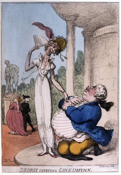 Obese Man Courting a Tuberculosis Patient: Dropsy and Consumption, Early 19th Century (Caricature) by Thomas Rowlandson