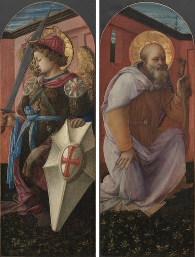 Pair of Panels from a Triptych: The Archangel Michael and St. Anthony Abbot by Thomas Rowlandson