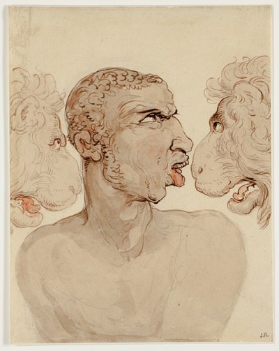 Physiognomic Study of the Head of a Man and Two Lions by Thomas Rowlandson