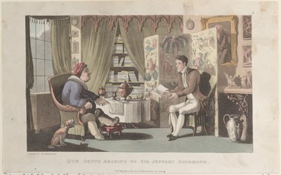 Quae Genus Reading to Sir Jeffery Gourmand, from The History of Johnny Quae Genu by Thomas Rowlandson