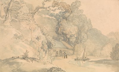 River Scene with Small Boats by Thomas Rowlandson