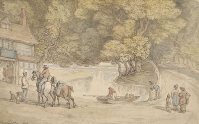 Rustic Scene with a River and a Bridge by Thomas Rowlandson