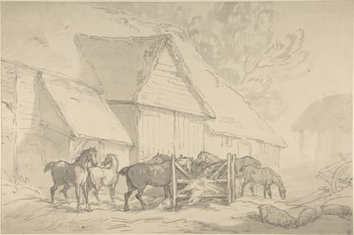 Stable Yard with Horses by Thomas Rowlandson