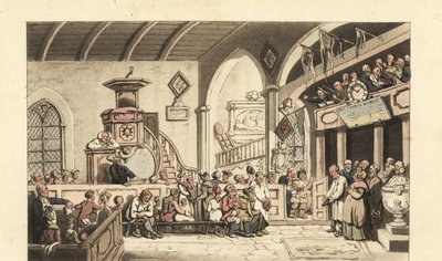 Sunday Service in a Country Church, Regency Era by Thomas Rowlandson