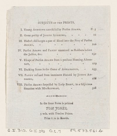 Table of Contents: The Adventures of Joseph Andrews, and his friend Mr. Abraham Adams, 1792 by Thomas Rowlandson