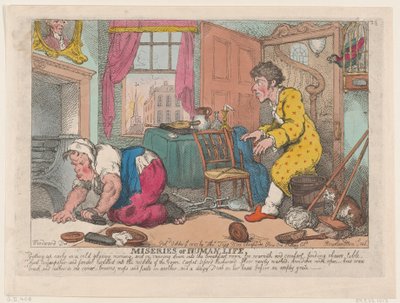 The Miseries of Human Life: Getting Up Early in a Cold Gloomy Morning by Thomas Rowlandson