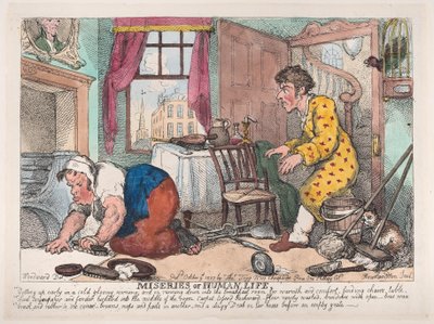 The Miseries of Human Life: Getting Up Early in a Cold Gloomy Morning by Thomas Rowlandson