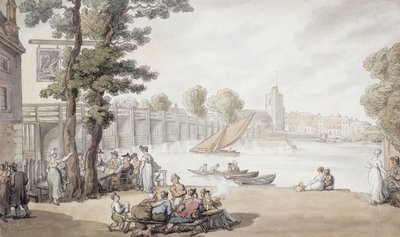 The Old Swan Inn, with a View of Putney Bridge Beyond by Thomas Rowlandson