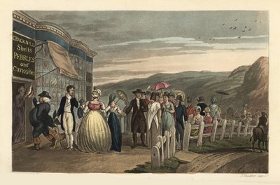 The Promenade: fashionable tourists strolling outside Cracknill Shells, Pebbles and Curiosities Shop by Thomas Rowlandson