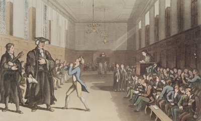 The stern preceptor, with his threatening nod, calls in the wise correction of the rod, from A Compendious Treatise on Modern Education, 1802 by Thomas Rowlandson