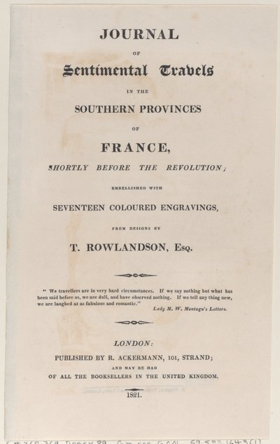 Title Page, from Journal of Sentimental Travels in the Southern Provinces of France by Thomas Rowlandson
