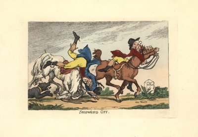 Two Men Falling Off Their Horses After Showing Off by Thomas Rowlandson