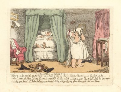 Woman Spilling a Pitcher of Water Over Herself During the Night by Thomas Rowlandson