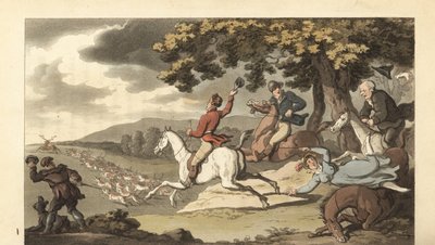 Young English Gentleman Riding with Hounds in a Stag Hunt by Thomas Rowlandson