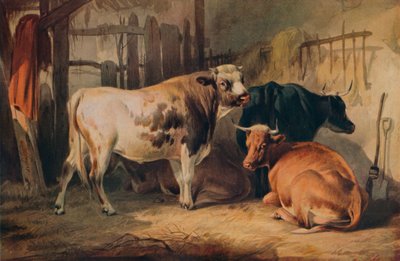 A Bull and Three Cows in a Stable, c. 1856 by Thomas Sidney Cooper