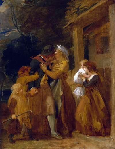 The return of the sailor, reuniting with his family on the threshold of his cottage by Thomas Stothard