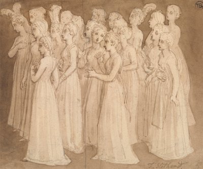 Twenty Young Girls in a Group Walking to the Left by Thomas Stothard