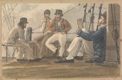 Four Sailors Relaxing on Deck, One Reading by Thomas Streatfeild