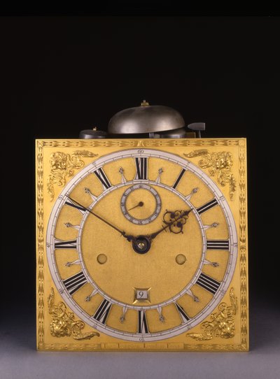 (detail) of a Charles II Roman striking month-going longcase clock, 1675 by Thomas Tompion