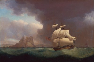 A Two Decker and Other Vessels in Stormy Weather off Gibraltar by Thomas Whitcombe