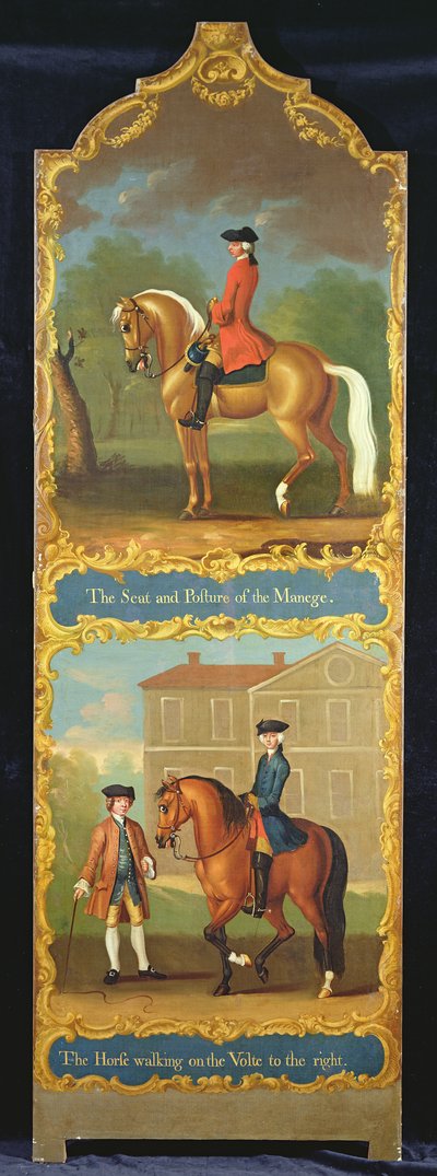 The Seat and Posture of the Manege (top) and The Horse Walking on the Volte to the Right (bottom), c.1750 by Thomas, of Pall Mall Butler