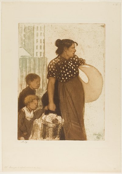 Housewife and Children Returning from the Laundry House by Théophile Alexandre Pierre Steinlen