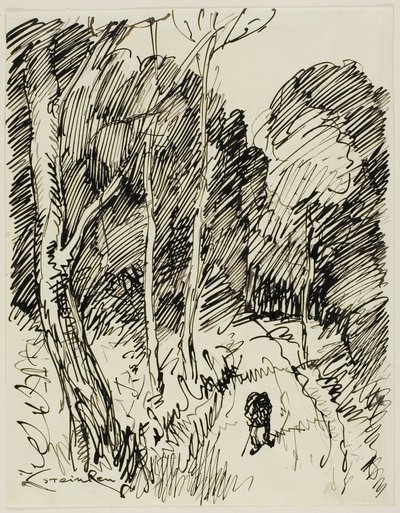 Wooded Landscape with Vagabond by Théophile Alexandre Pierre Steinlen