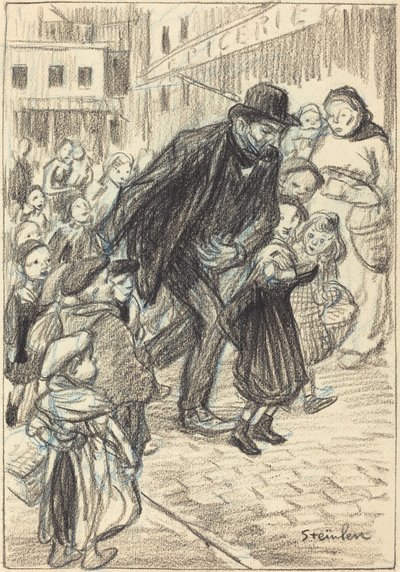 A Man on a City Street, Surrounded by Children by Théophile Alexandre Steinlen