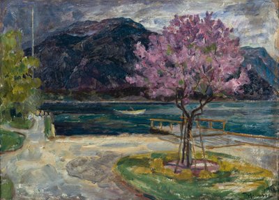 Coastal Landscape with Blooming Almond Tree by Thorolf Holmboe