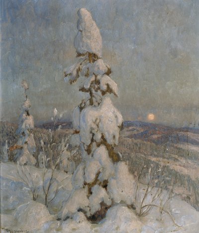 Snow Covered Spruce in Moonlight by Thorolf Holmboe