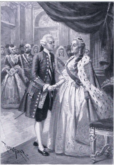 Meeting of Catherine II of Russia and Joseph II of Austria, illustration from Landmarks in European History by Thure de Thulstrup