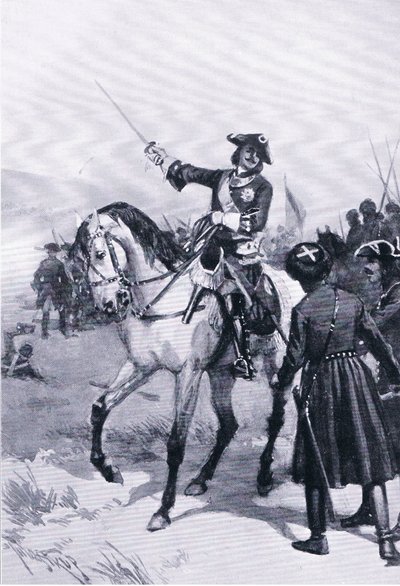 Peter the Great at the battle of Pultowa, illustration from Landmarks in European History published by Gresham Publishing Co, c.1920 by Thure de Thulstrup