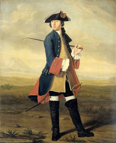 Portrait of Ludolf Backhuysen II, Painter, in the Uniform of the Dragoons by Tibout Regters