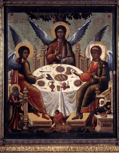 The Hospitality of Abraham. Abraham Serving the Lamb to the Three Angels. Painting by Tichon Filatyev (active c.1675-1697) by Tichon Filatyev