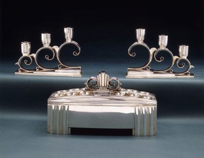 A Tiffany & Co. exposition centrepiece and two three-light candelabrum, made for the 1939 World