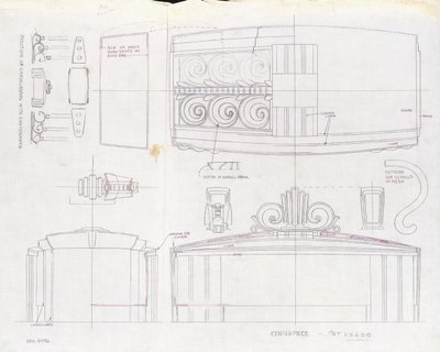 A Drawing of Design for a Tiffany & Co. Exposition Centerpiece and Two Three-Light Candelabrum, Made for the 1939 World