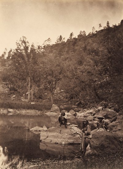 View on Apache Lake, Sierra Blanca Range, Arizona, with Two Apache Scouts in the Foreground by Timothy H. O
